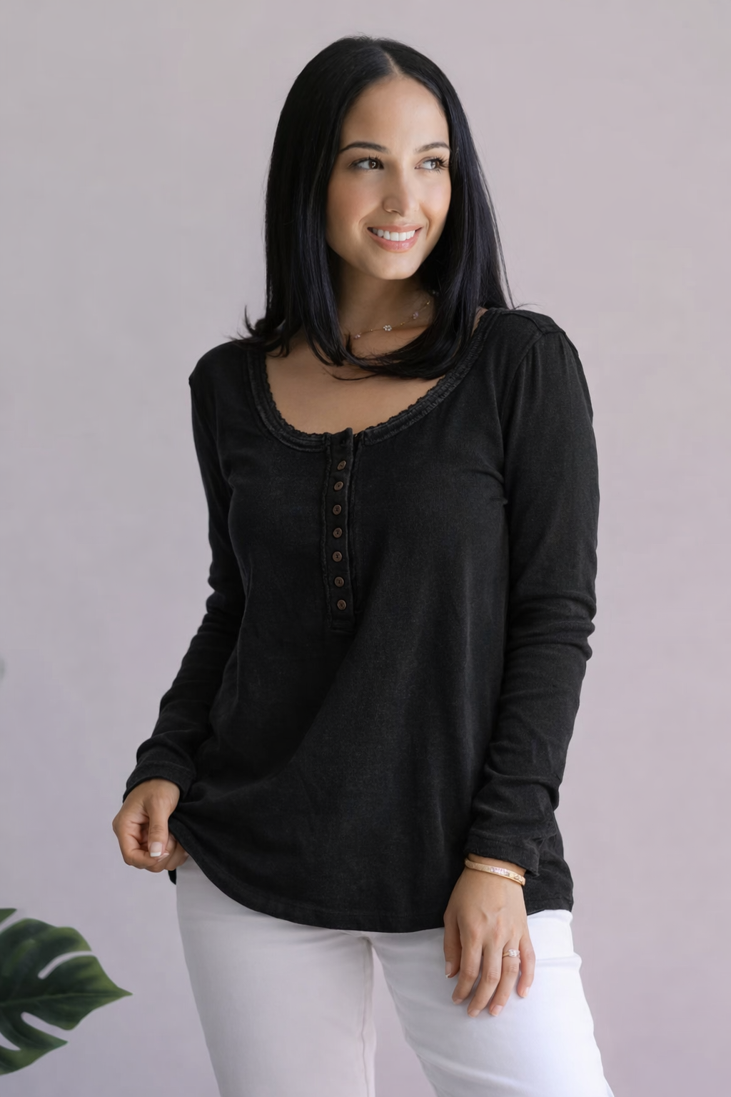 White Birch Cozy & Warm Black Henley