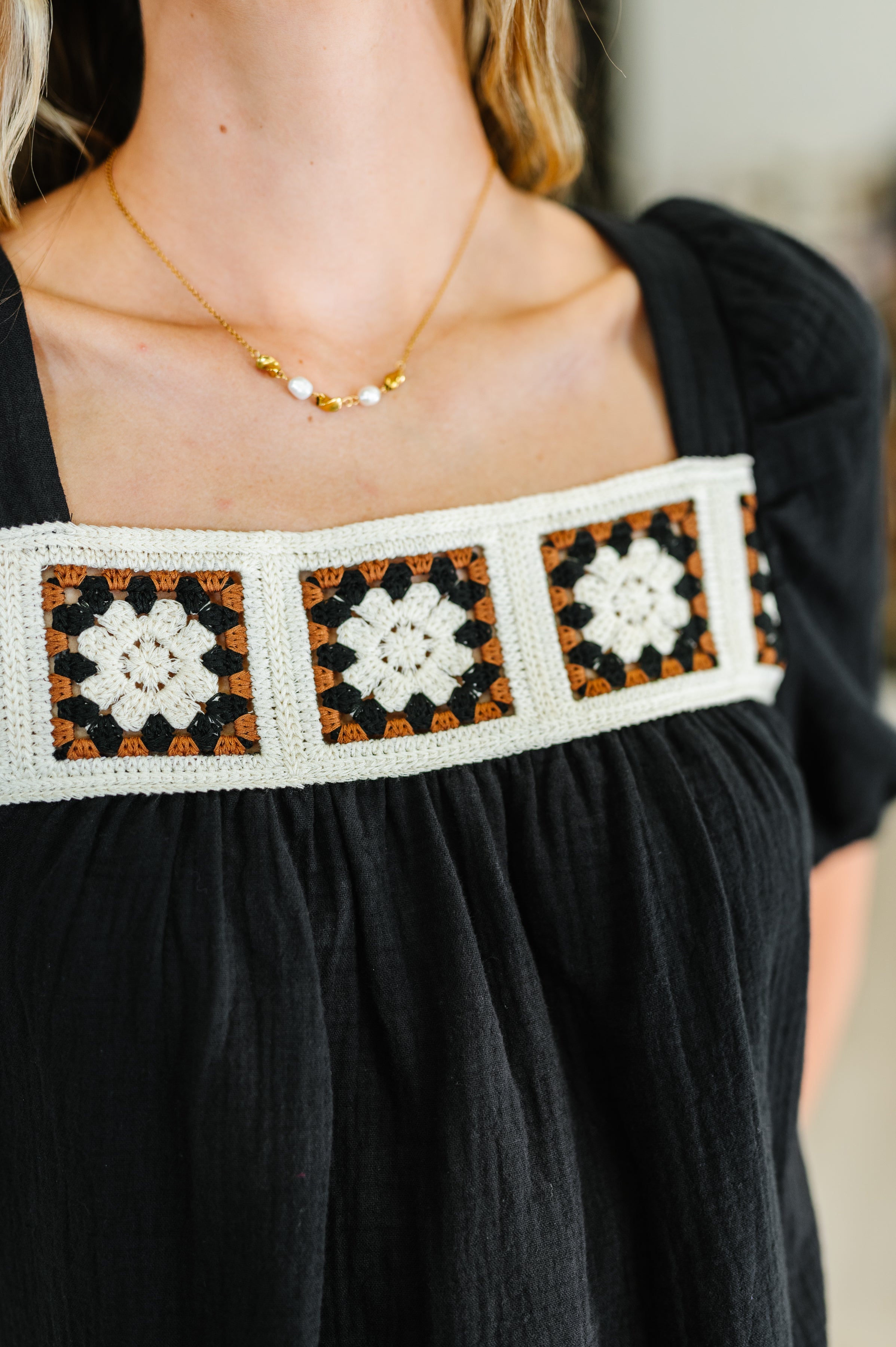 One Eleven North Craft Night Crochet Detail Top Womens