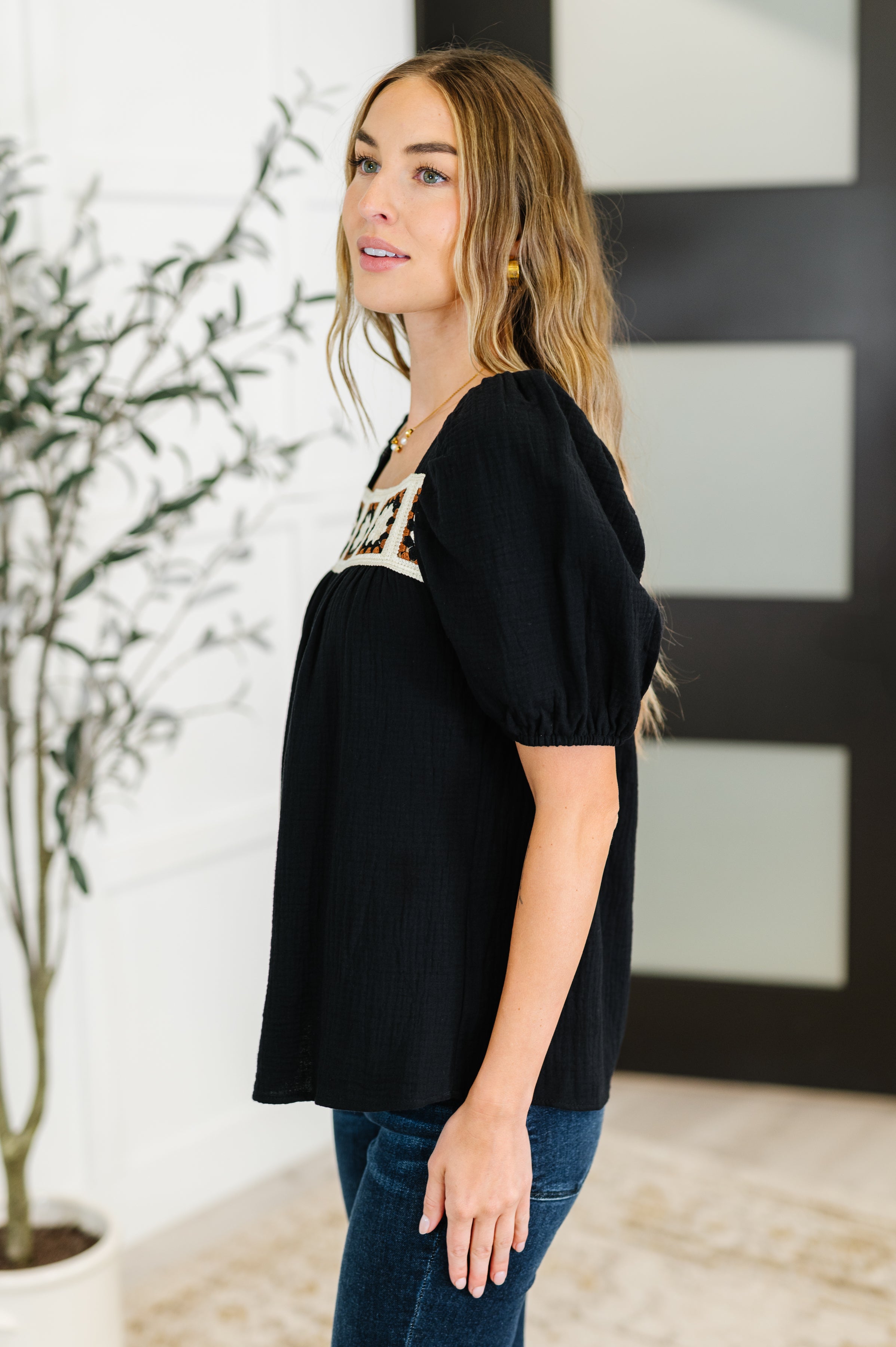 One Eleven North Craft Night Crochet Detail Top Womens