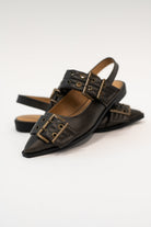 Soda Crazy Train Buckle Pointy Toe Flats Womens