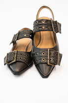 Soda Crazy Train Buckle Pointy Toe Flats Womens