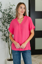 PREORDER: Crinkle Wove V-Neck Blouse in Four Colors Womens