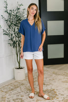 PREORDER: Crinkle Wove V-Neck Blouse in Four Colors Womens