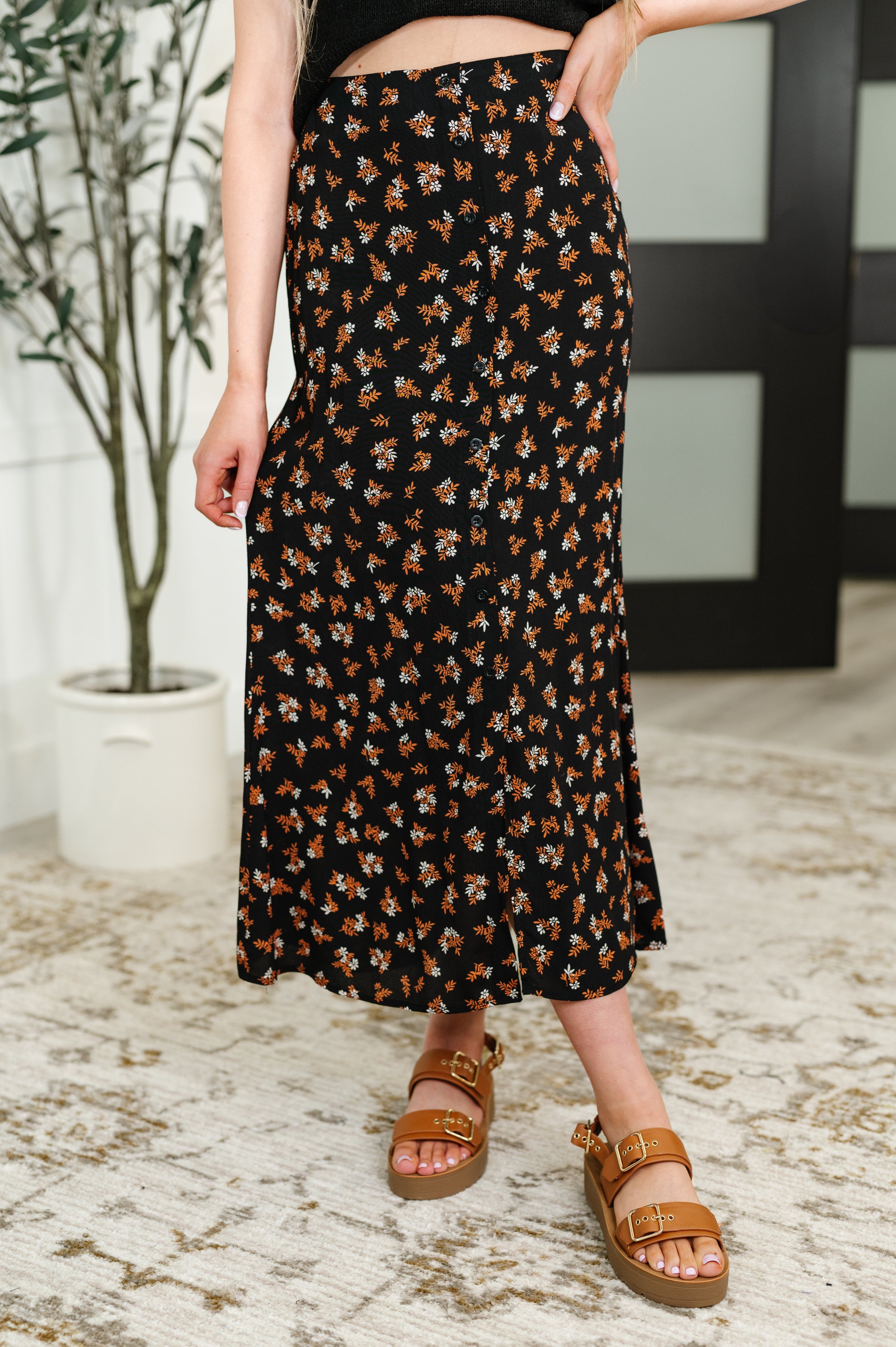 Blu Pepper Crisp Kiss Midi Skirt in Rust, White and Black Large Womens