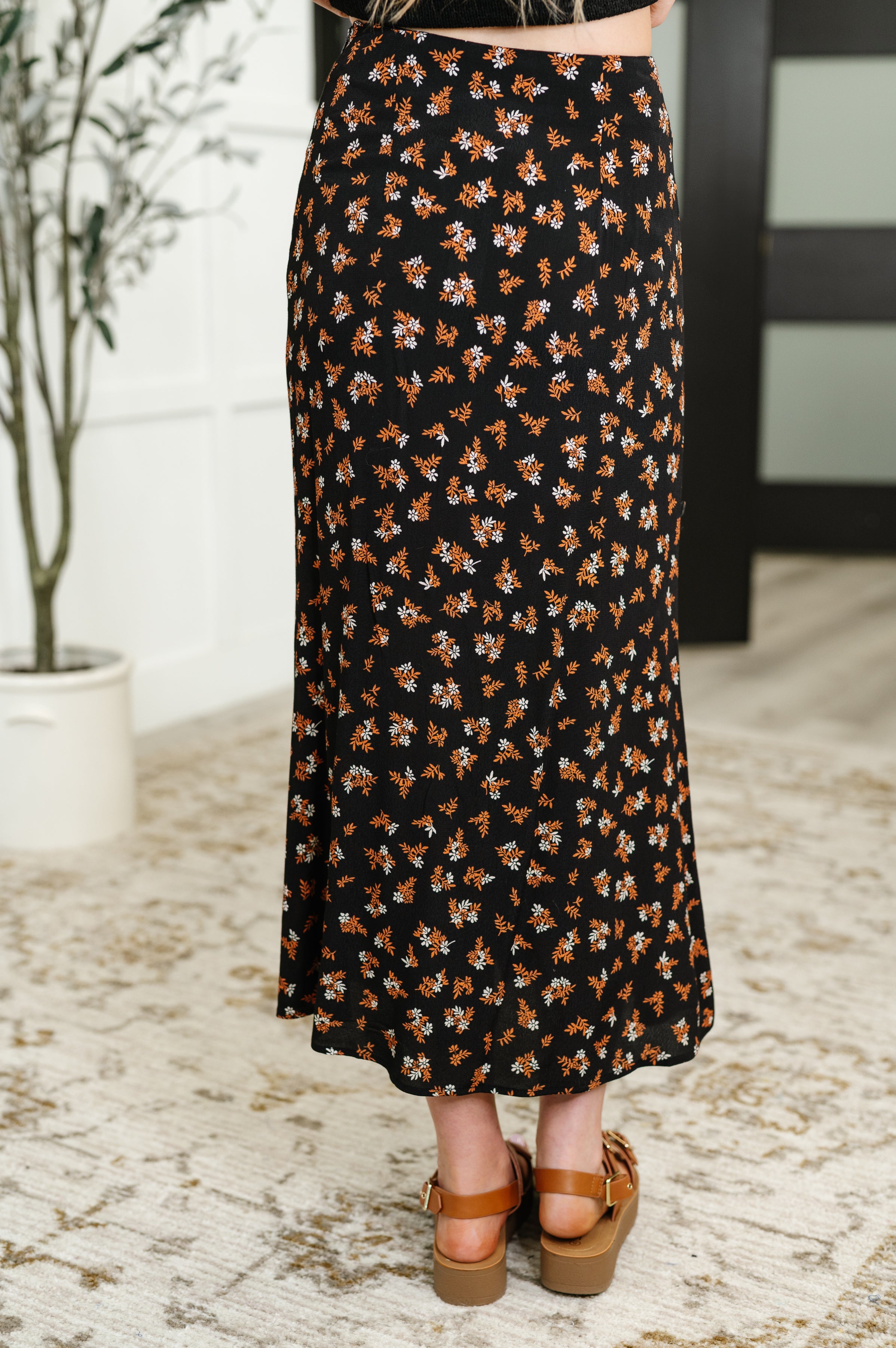 Blu Pepper Crisp Kiss Midi Skirt in Rust, White and Black Womens