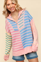 Haptics Blush & Blue Stripe Half Zip Up Oversized Sweater Shirts