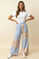 Haptics French Terry Floral Color Block Straight Leg Pants – Light Blue