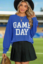 Bluing Corded Ribbed GAME DAY Graphic Long Sleeve Top Bluing Shewin