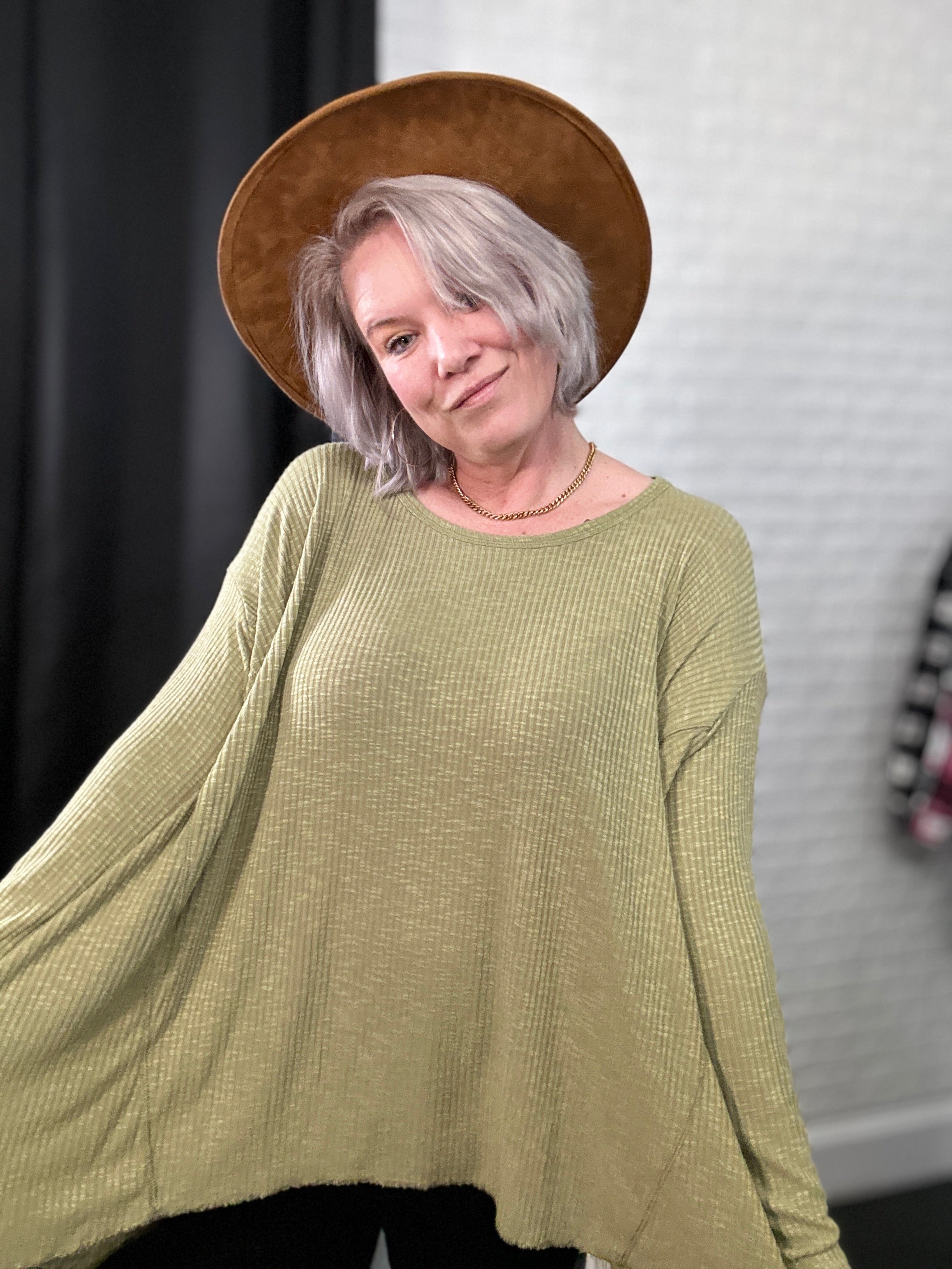 Heyson Oversized Ribbed Sharkbite Hem Top Ruby Idol Apparel