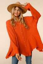 Haptics Everyday Rust Button Down Sharkbite Cotton Slub Tunic Top Haptics