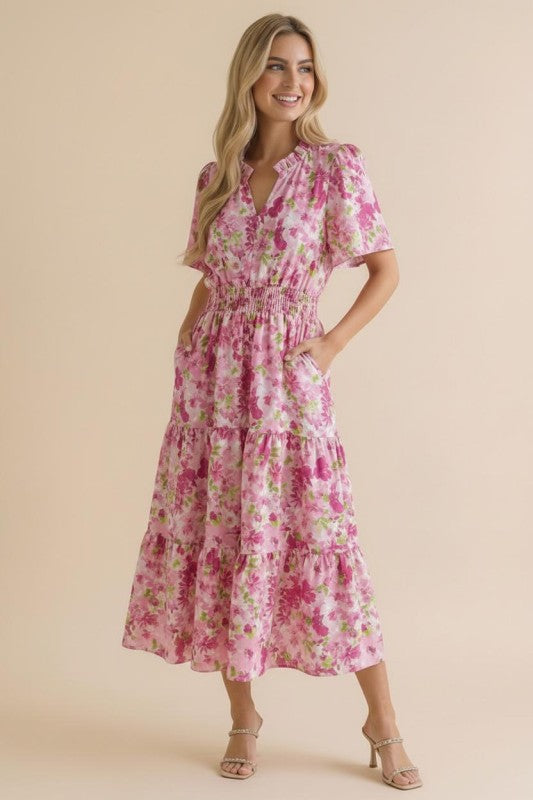 Haptics A Georgia Dream in Pink Floral Midi Dress