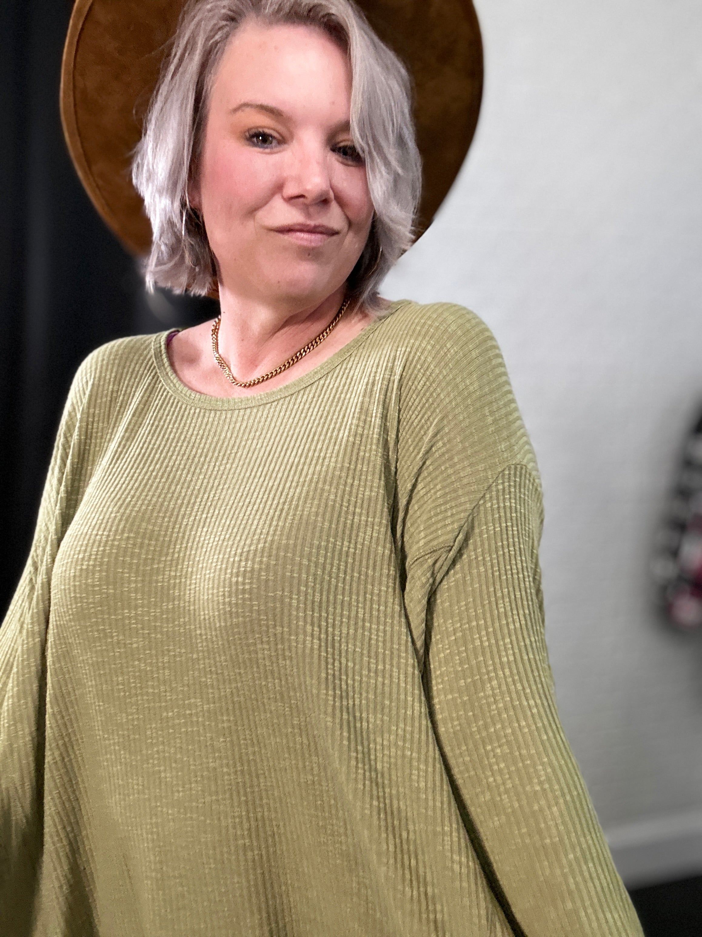 Heyson Oversized Ribbed Sharkbite Hem Top Ruby Idol Apparel