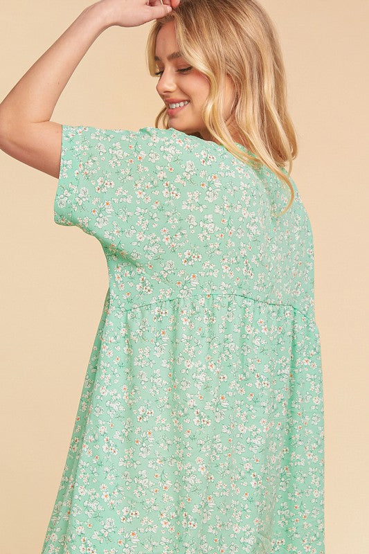 Haptics Everyday Mint Ditzy Floral Woven Dolman V Neck Dress Haptics