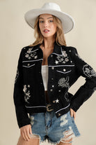 Blue B Black Western Twill Denim Embroidered Jacket Ruby Idol Apparel