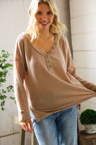 And The Why Brown Henley Cuff Sleeve Side Slit Pullover