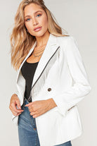 Sugarfox White Tassel Fringe Detail Flap Pocket Blazer Coats & Jackets