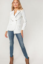 Sugarfox White Tassel Fringe Detail Flap Pocket Blazer Coats & Jackets