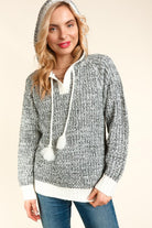 Haptics Charcoal Two Tone Knit Tassel Sweater Hoodie Haptics