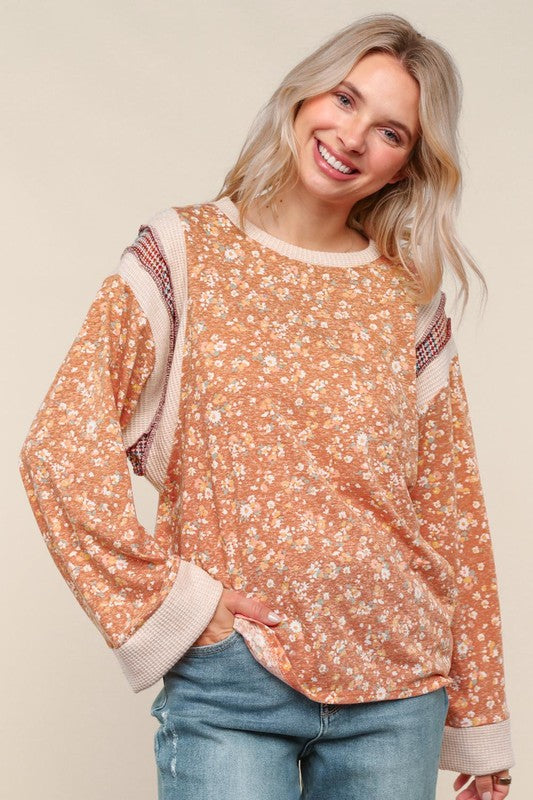 Haptics Flower Fields Oversized Cotton Tri Blend Floral Top