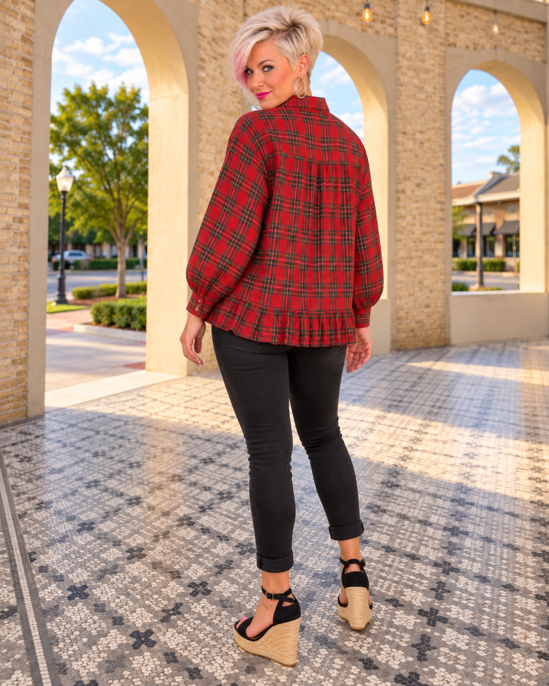 Ruffle the Rules Plaid Flannel Top in Red