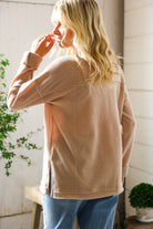 And The Why Brown Henley Cuff Sleeve Side Slit Pullover