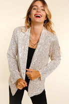 Haptics Shiny Silver Sequin Open Blazer Haptics