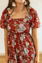 Southern Grace Elizabeth Midi Dress in Rust and Floral Dresses