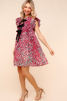 Haptics Pattern Pending Bow Detail Dress in Fuchsia and Black Womens