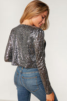 Sugarfox Holiday Sparkle Sequin Cropped Bolero Cardigan Sugarfox