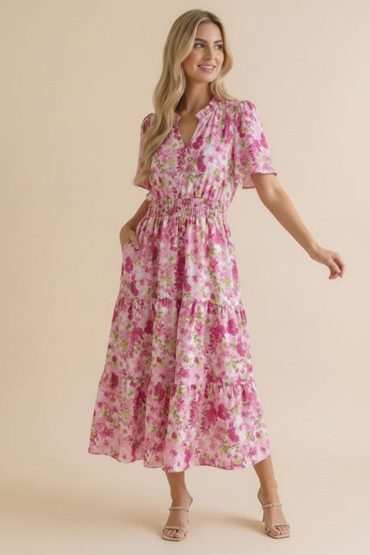 Haptics A Georgia Dream in Pink Floral Midi Dress