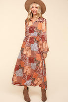Haptics Patchwork Dreams Long Sleeve Midi Dress