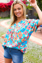 Haptics Mint Flat Floral V Neck Dolman Top