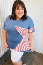 Haptics Red Striped Star Detail French Terry Patriotic Top