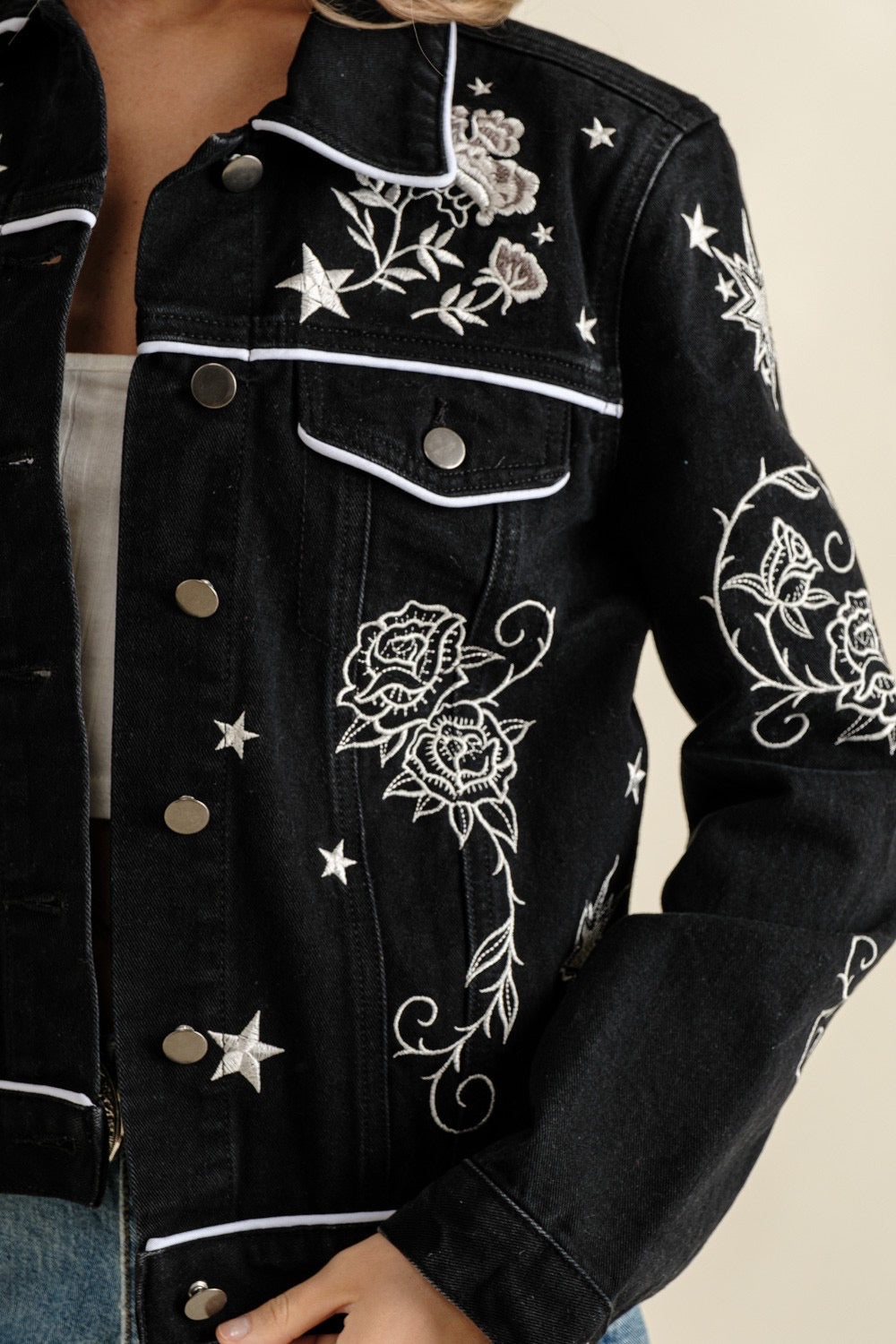Blue B Black Western Twill Denim Embroidered Jacket Final Sale Ruby Idol Apparel