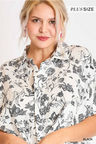 Umgee Black Two Tone Floral Print Top