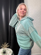 POL Balloon Sleeve Cut Sew Sweater Knit Top in Jade Green Ave Shops