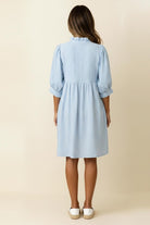 Haptics Bubble Blue Short Sleeve Pin Stripe Babydoll Dress