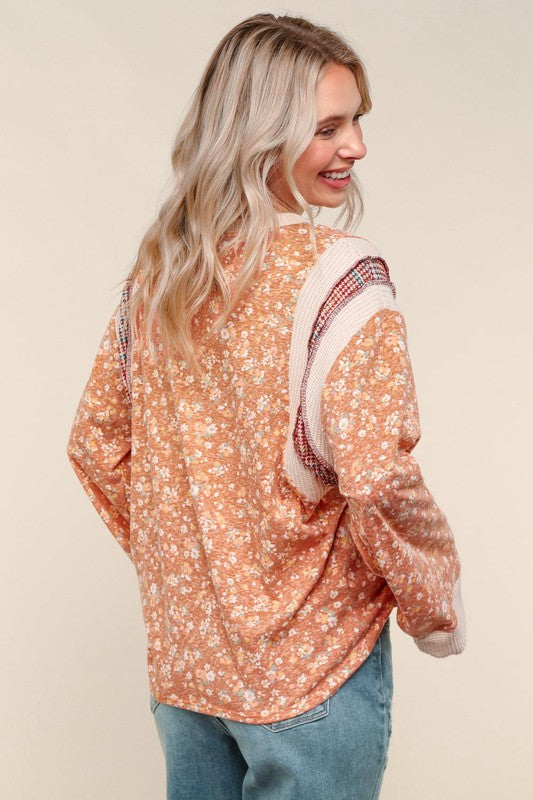 Haptics Flower Fields Oversized Cotton Tri Blend Floral Top