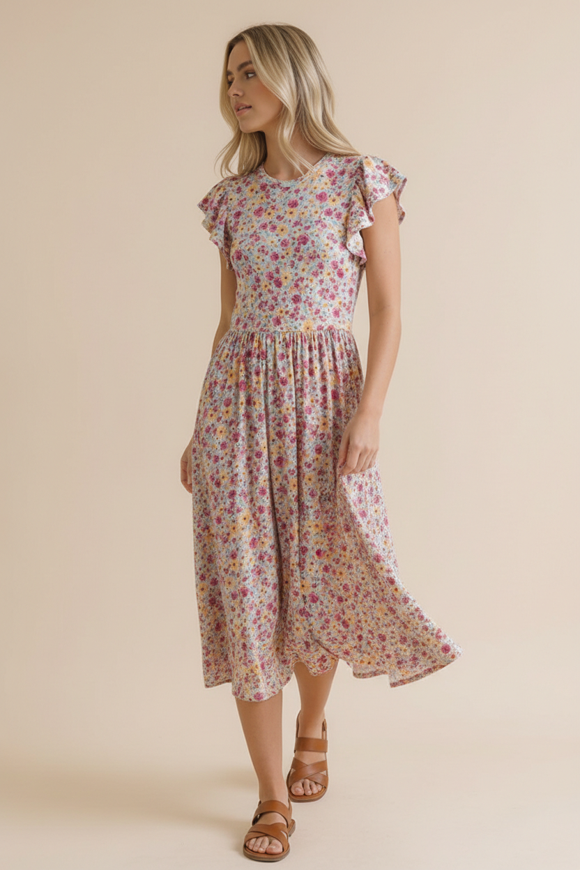 Haptics Flutter Into Spring Floral Buttery Smooth Babydoll Midi Dress