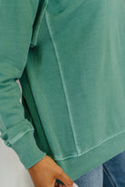 Zenana Daily Ease Mineral Wash Pullover in Dark Green Womens