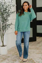 Zenana Daily Ease Mineral Wash Pullover in Dark Green Womens