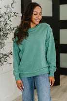 Zenana Daily Ease Mineral Wash Pullover in Dark Green Womens