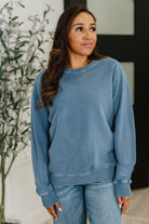 Zenana Daily Ease Mineral Wash Pullover in Dusty Blue Womens