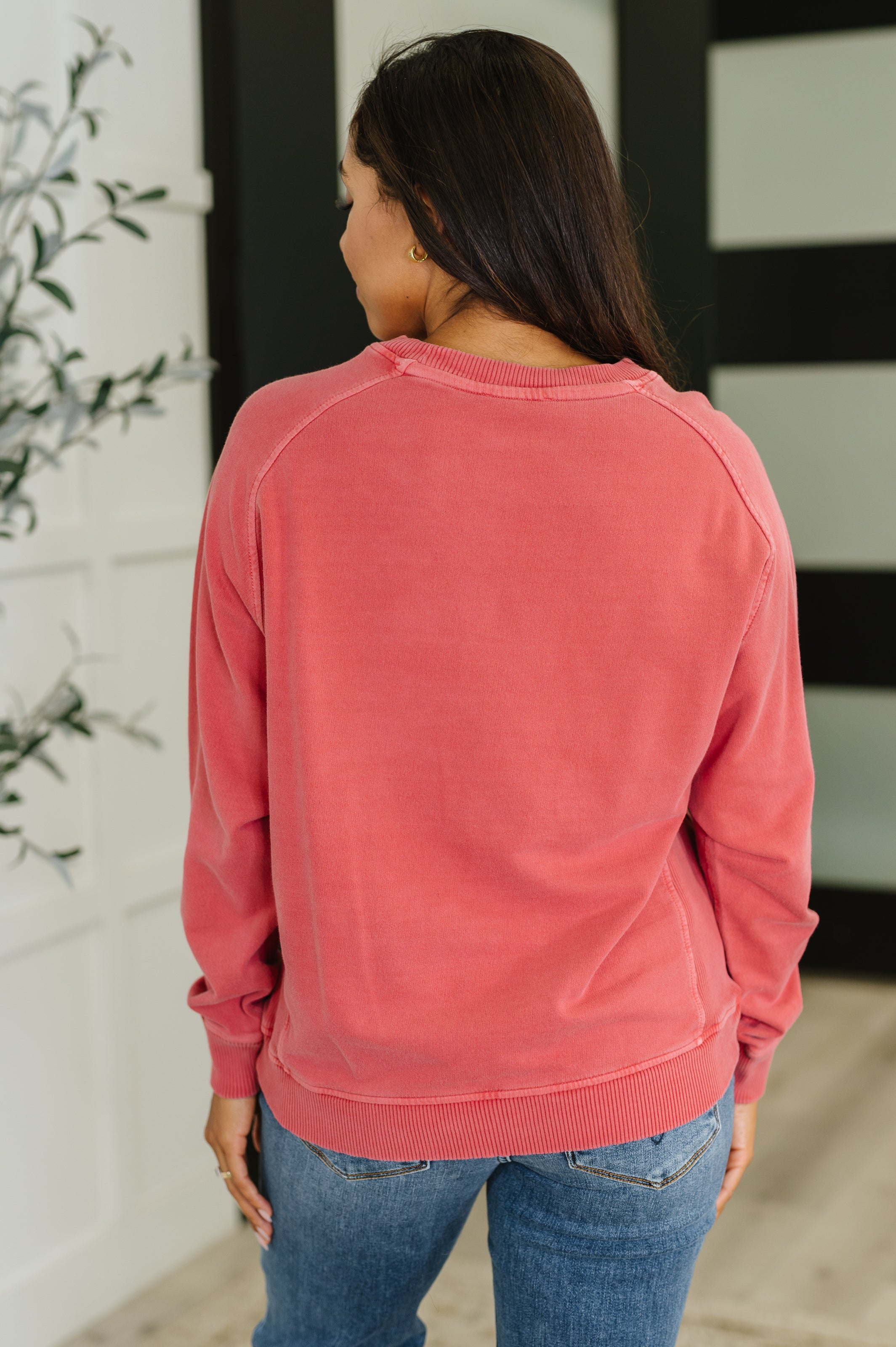 Zenana Daily Ease Mineral Wash Pullover in Ruby Womens