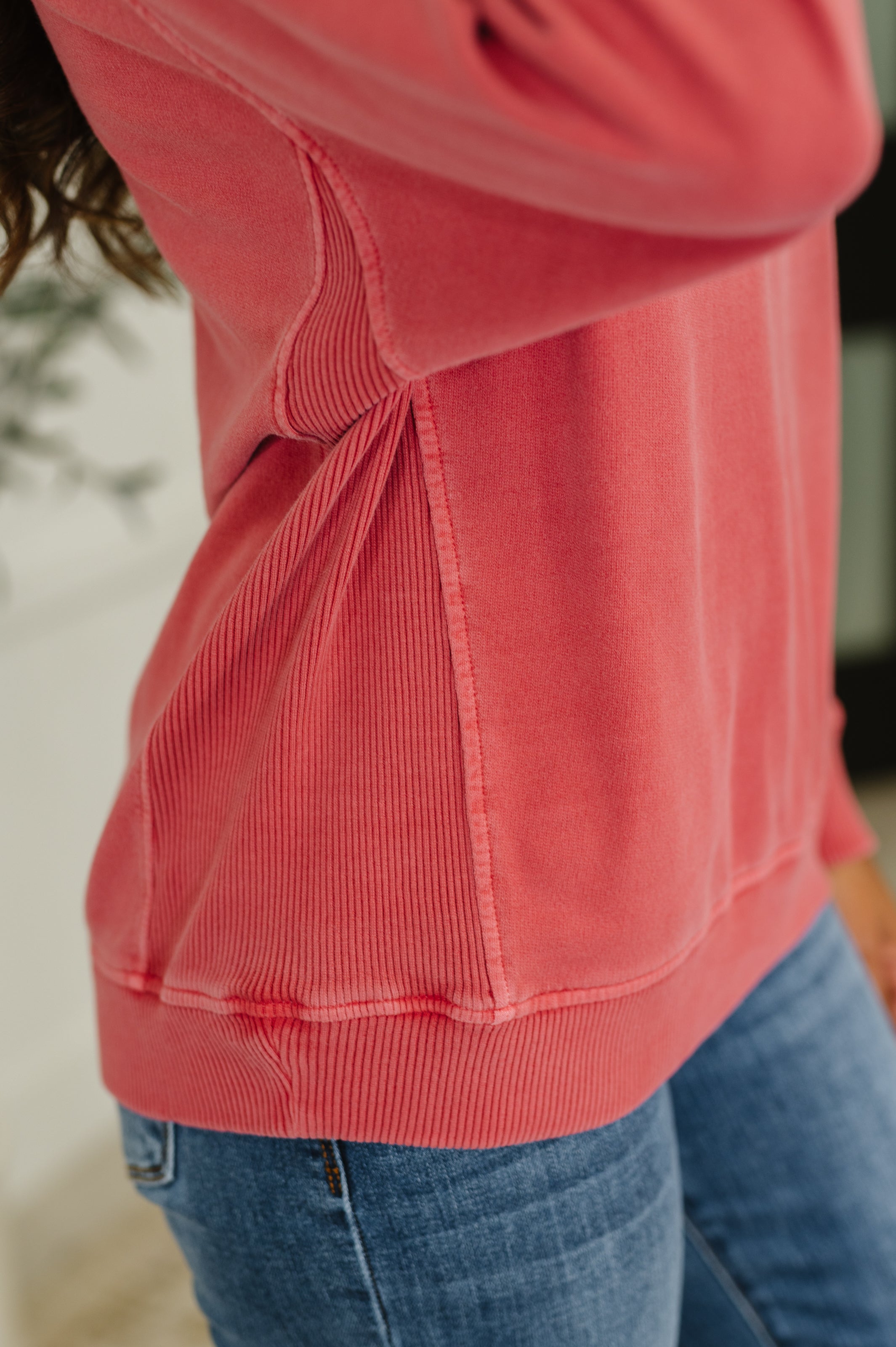 Zenana Daily Ease Mineral Wash Pullover in Ruby Womens