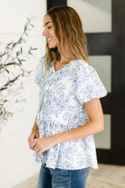 Haptics Dainty Lil' Thing Balloon Sleeve Blouse in Ivory/Blue Womens