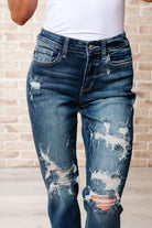 Judy Blue Danny Mid Rise Cuffed Destroy Boyfriend Jeans Womens