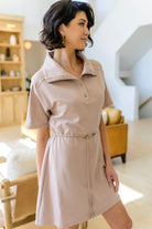 Very J Darla Button Up Collared Dress in Taupe Dresses