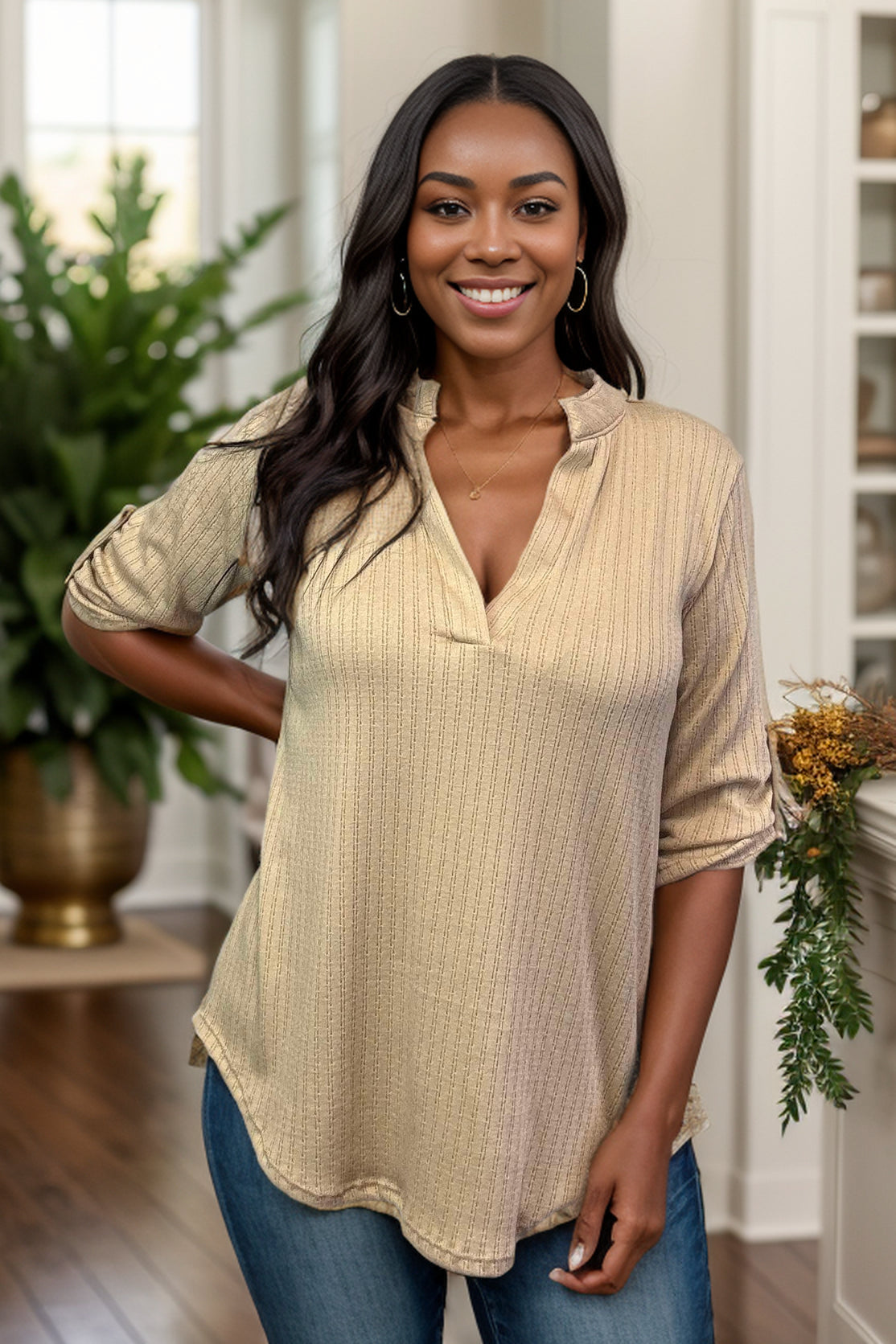 Heimish Days Like This Taupe Gabby Blouse Shirts & Tops