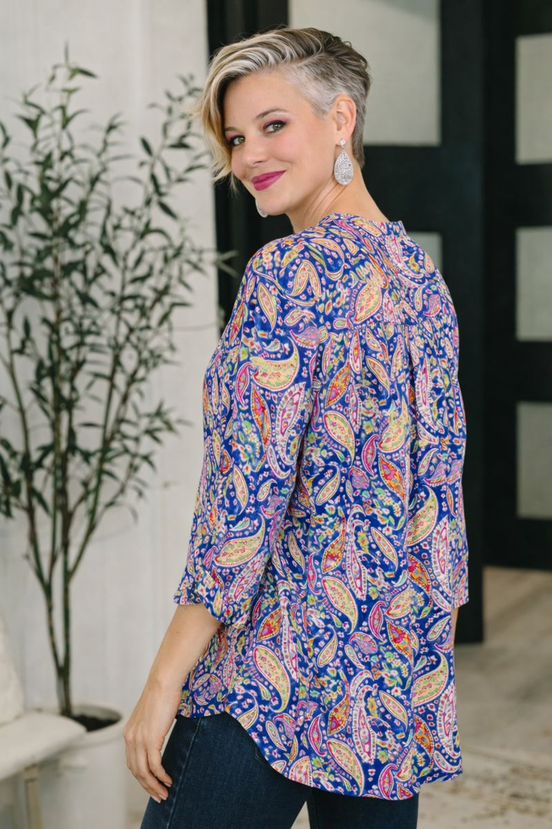 Dear Scarlett Lizzy Top in Royal Blue Paisley Womens